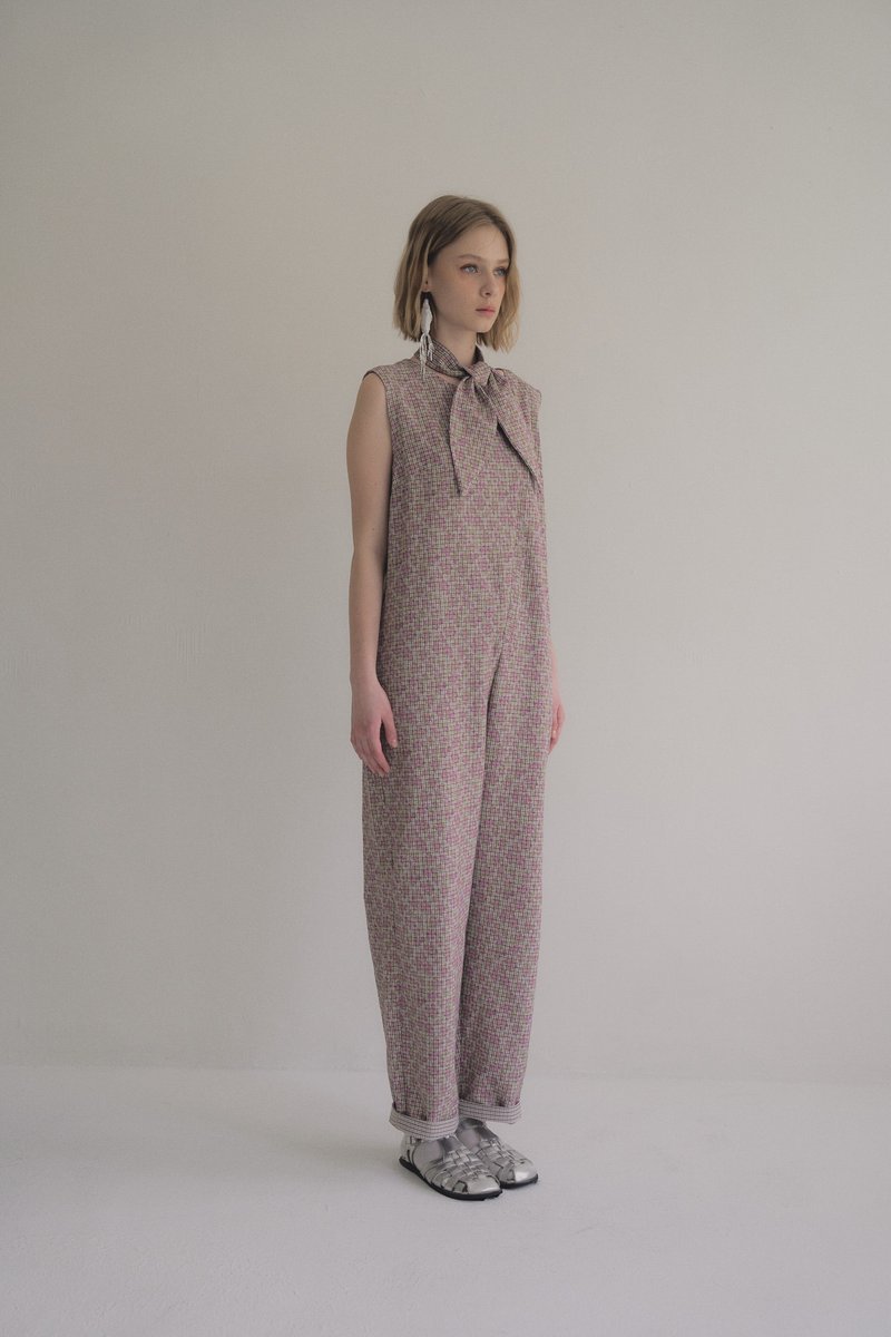 floral bow tie jumpsuit 花漾领结连身裤 - 背带裤/连体裤 - 棉．麻 多色