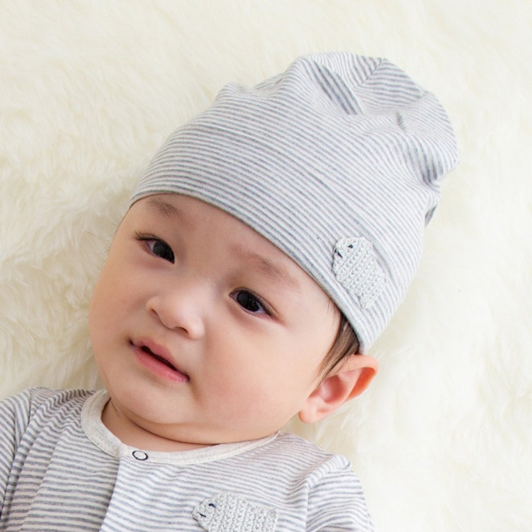 Y-8312 100% Organic Cotton Tenjiku Fine Border Cap Blue Red Head circumference 42cm-44cm One size Popkins Baby Made in Japan - 婴儿帽/发带 - 棉 蓝色