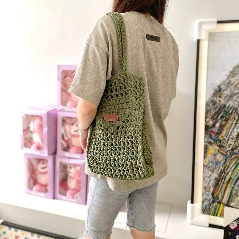 手工钩织托特包【Crochet bag】 - 侧背包/斜挎包 - 棉．麻 