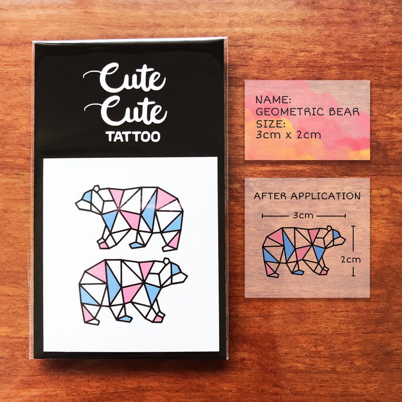 粉红与蓝 几何熊纹身贴纸/微刺青 - 纹身贴 - 环保材料 