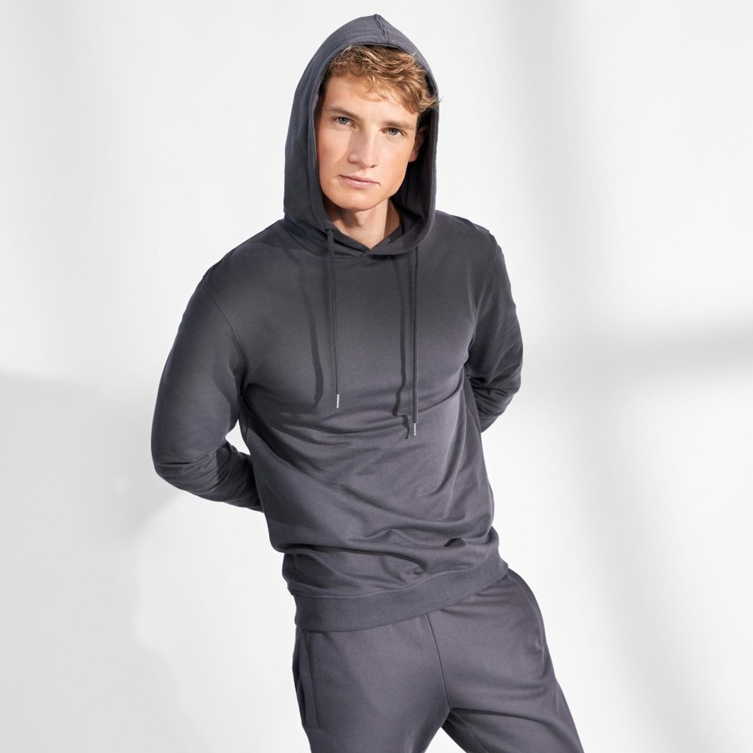 北欧极简 - Hoodie 男用有机棉帽T - 钢铁灰 - 中性连帽卫衣/T 恤 - 棉 灰色
