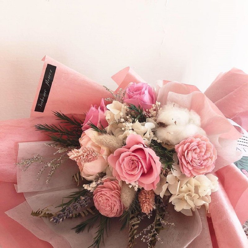 永生花束 干燥花束 永生花 索拉花 毕业花束 情人节花束 生日花束 - 干燥花/捧花 - 植物．花 粉红色