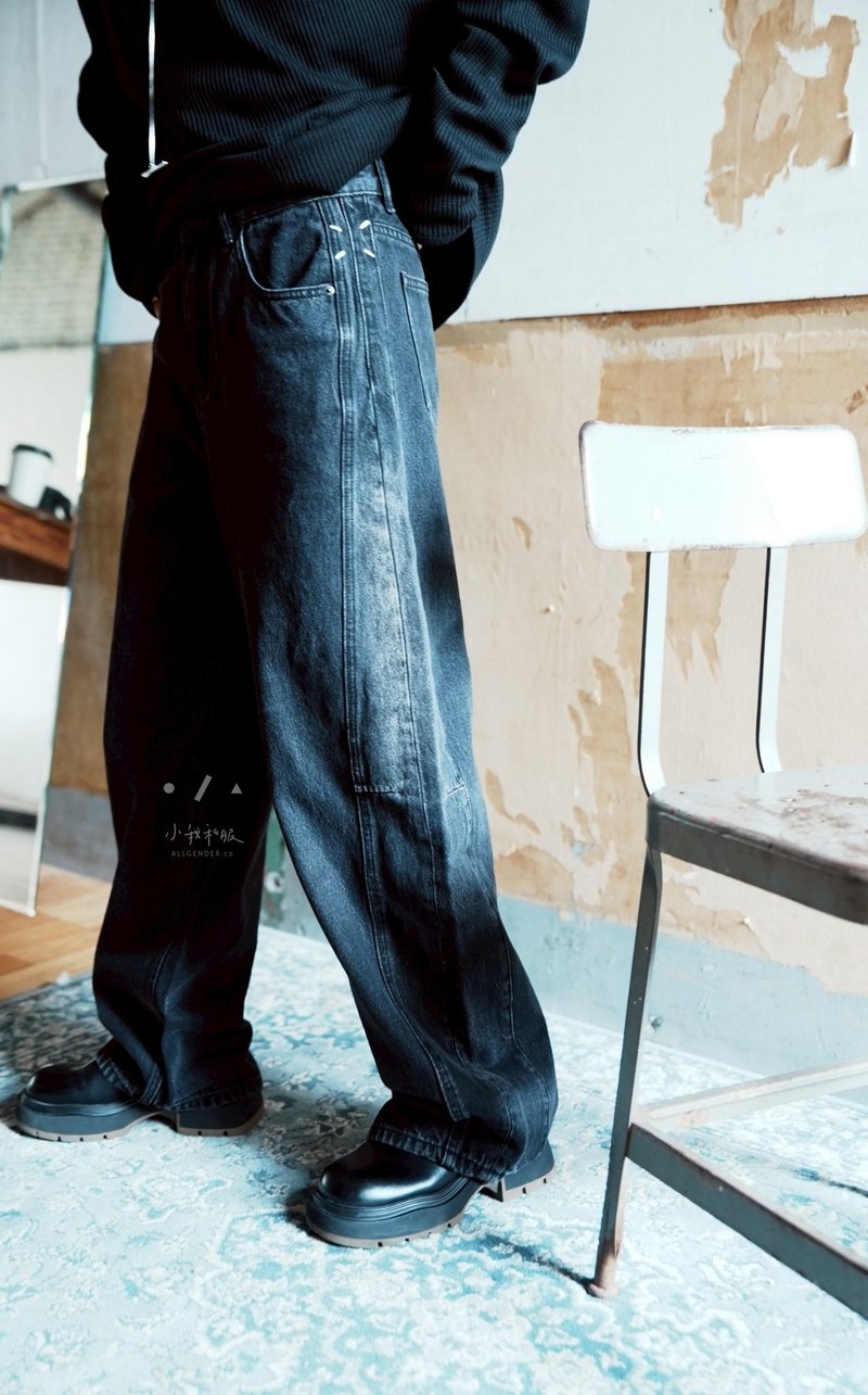 swoon新型轮廓落地牛仔裤 附腰带 - 2色 - 蓝 - 女装长裤 - 棉．麻 黑色