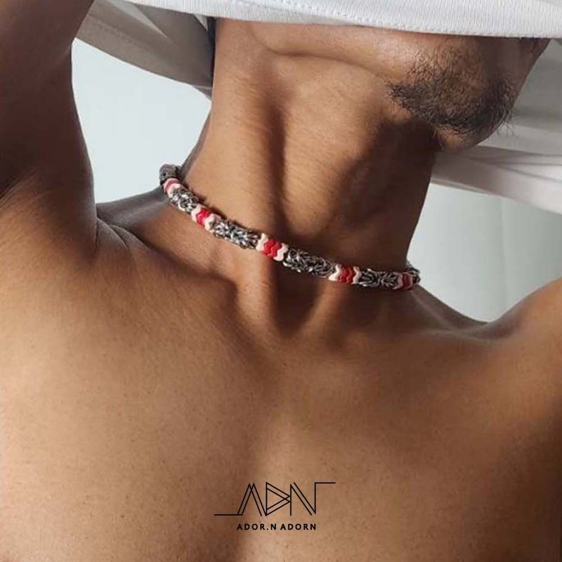 红白色宝石项链 - 项链 - 不锈钢 银色