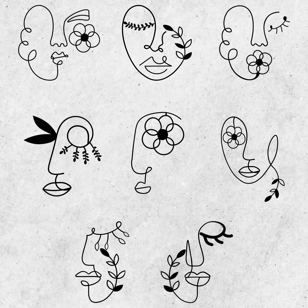 Abstract One Line Faces Set, Botanical Faces SVG, PNG, EPS, AI, Abstract Faces - 电子手绘真人画像/绘画/插画 - 其他材质 