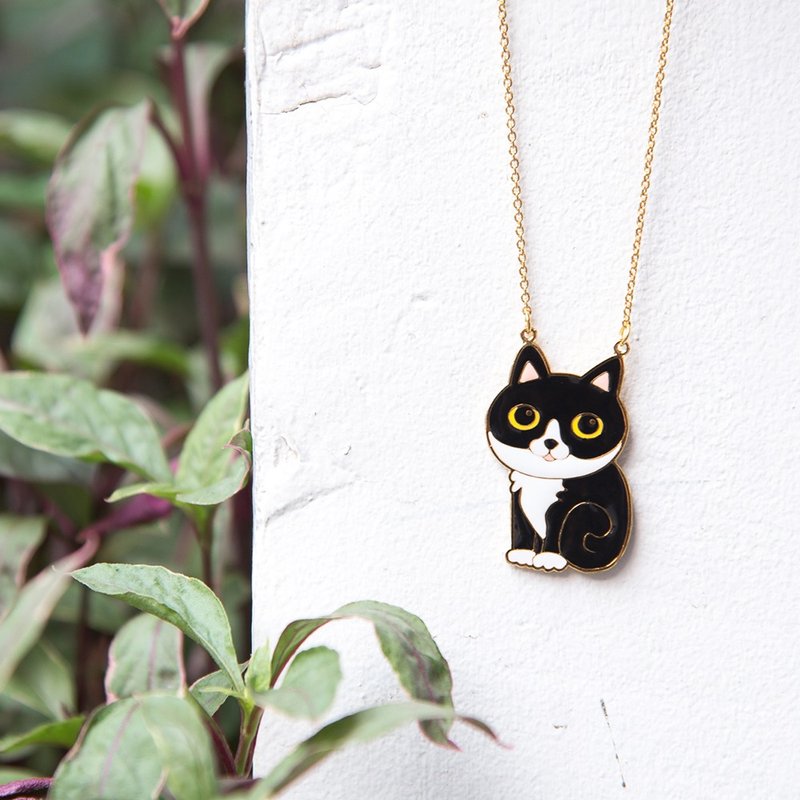 当不成蝙蝠侠 养一只奔驰猫 手作长项链 - 长链 - 其他金属 黑色