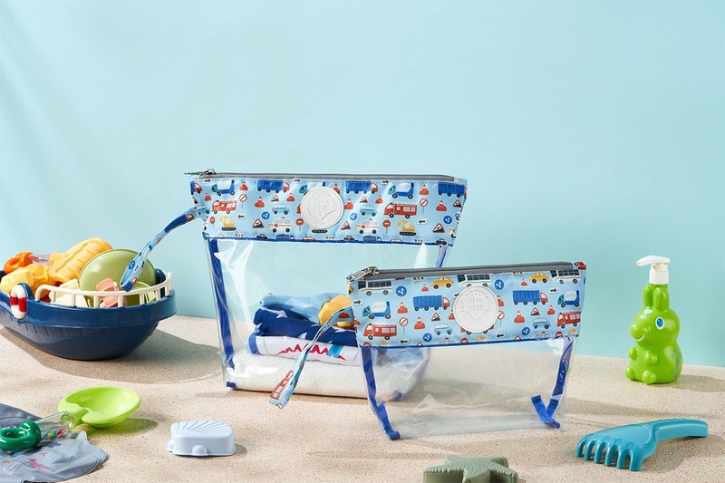 Soin Sewing 所以相缝 - 独家花色透明袋组(大)+(小)-最爱小汽车 - 化妆包/杂物包 - 塑料 蓝色