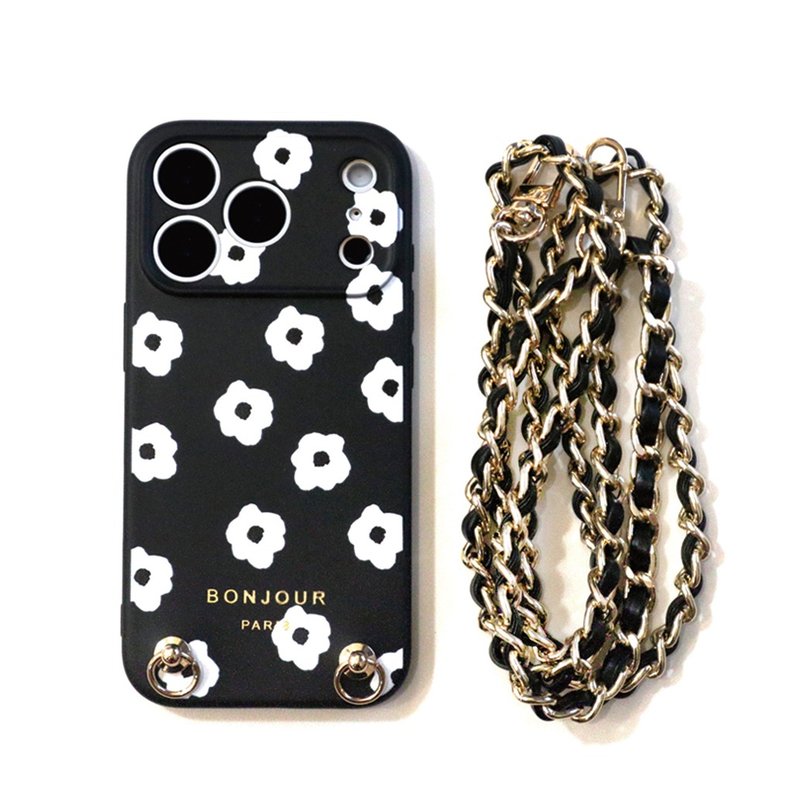 iPhone17.16.15.14.13 春季系列-黑色小白花珍珠小香链手机壳 - 手机壳/手机套 - 塑料 黑色