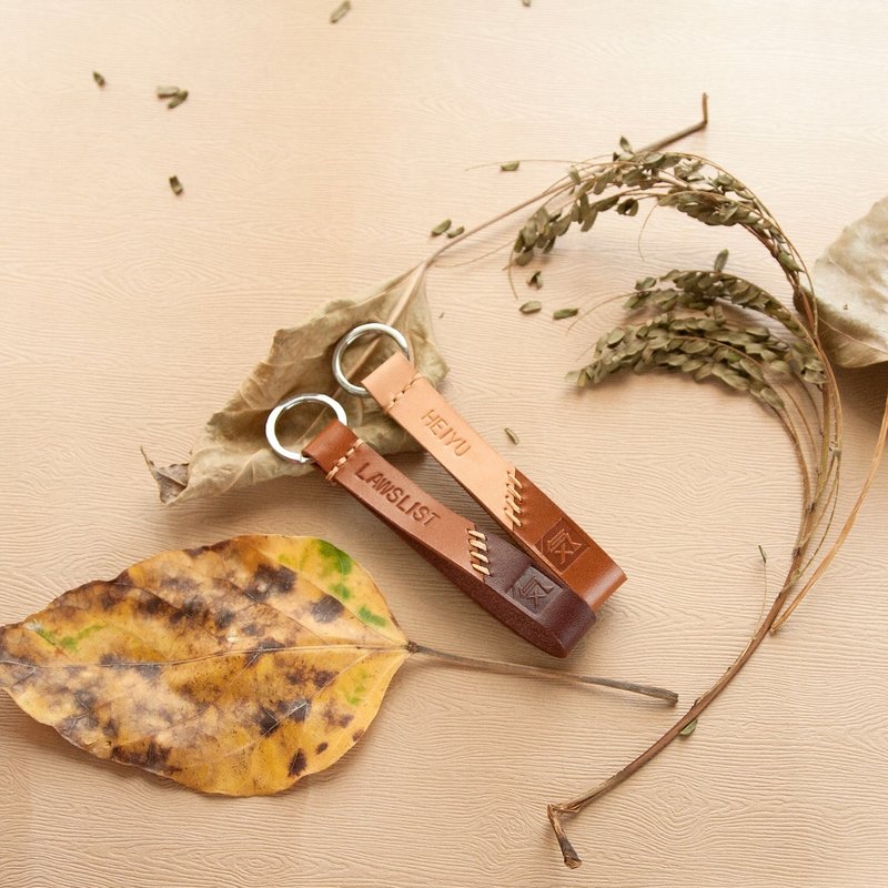 期间限定 2入 组合优惠 <45 Degree Series> 手缝手工真皮皮革钥匙圈扣 - 钥匙链/钥匙包 - 纸 咖啡色