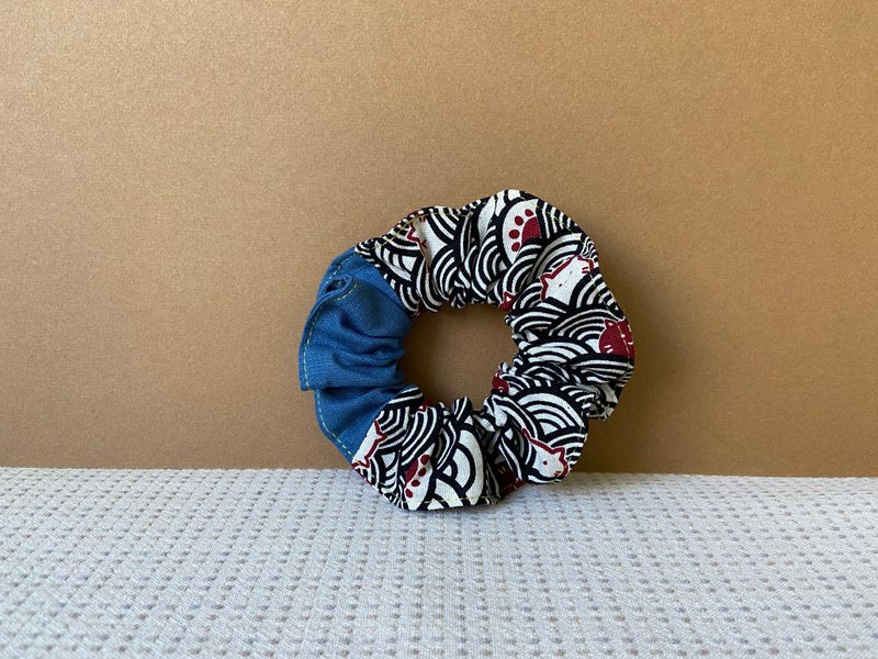 二拼荷叶发圈 / 甜甜圈发圈 / 黑波喵-蓝 - 发饰 - 棉．麻 蓝色