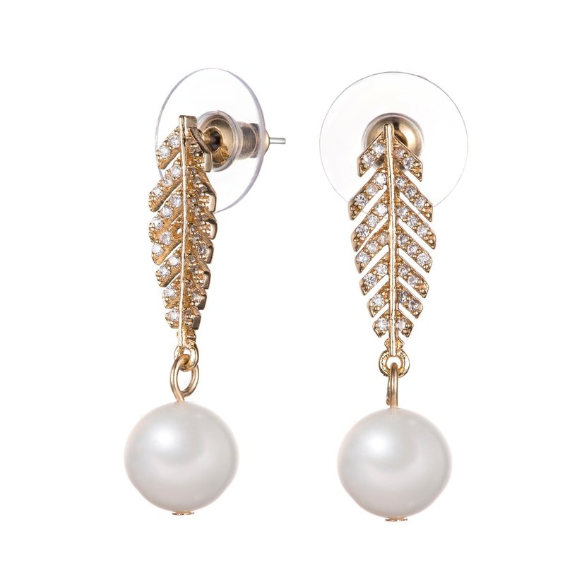 璀璨星叶珍珠耳环 (共两色) - 耳环/耳夹 - 贝壳 金色