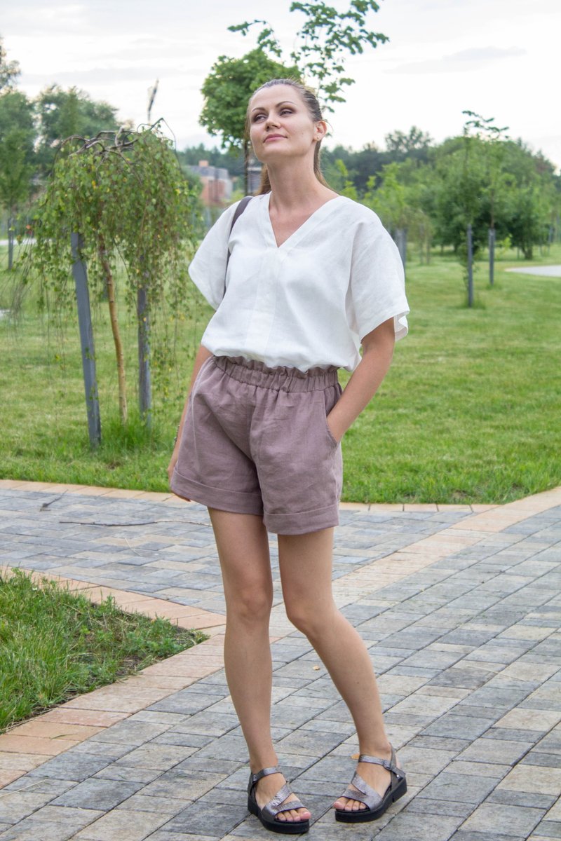 White linen top for women, Linen crop Shirt, Womens Linen clothing - 女装上衣 - 亚麻 白色
