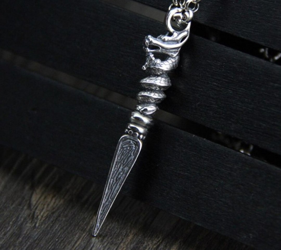 Real S925 Thai Silver Buddhist Instruments Vajra Pendants for Men Vintage Carved - 长链 - 纯银 银色