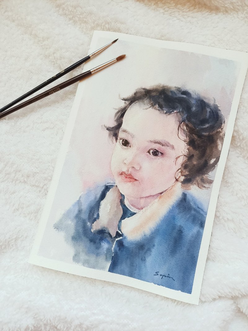 定制水彩人物画 19*26厘米起/礼物纪念/订制画/似颜绘/可加框/肖 - 订制画像 - 纸 多色