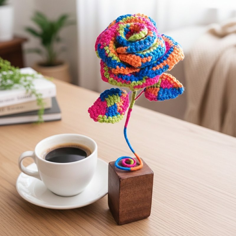 【Popping Candy】彩色玫瑰 | 手作钩织瓶花摆饰 - 干燥花/捧花 - 棉．麻 