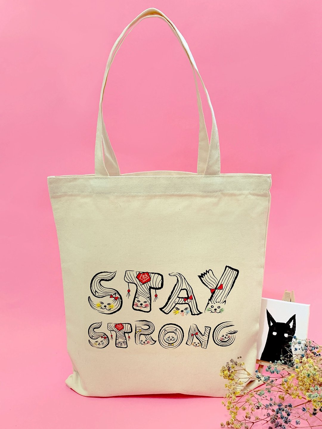 发型猫　STAY STRONG英文字母帆布包 - 手提包/手提袋 - 其他材质 多色