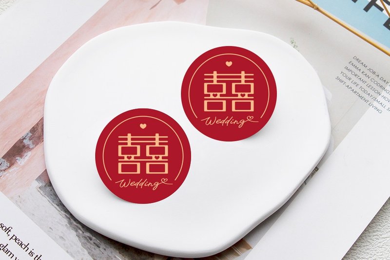 设计风 红色囍字贴纸 3cm 喜帖贴纸 信封贴纸 婚礼小物 结婚 喜饼 - 贴纸 - 纸 红色