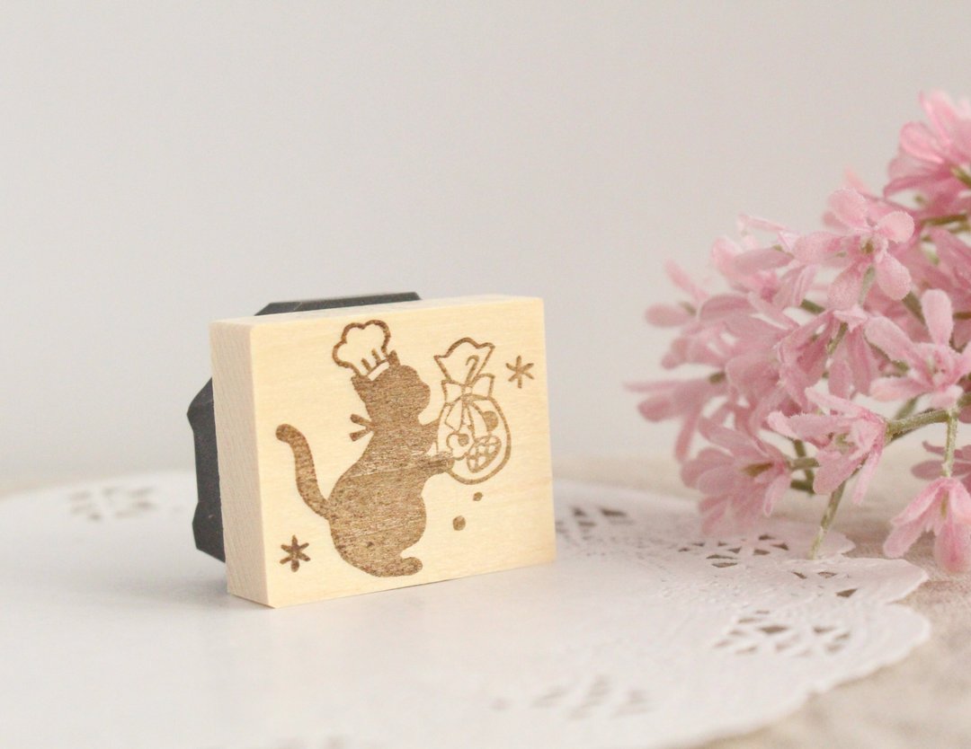 Pastry chef kitten stamp - 印章/印台 - 橡胶 