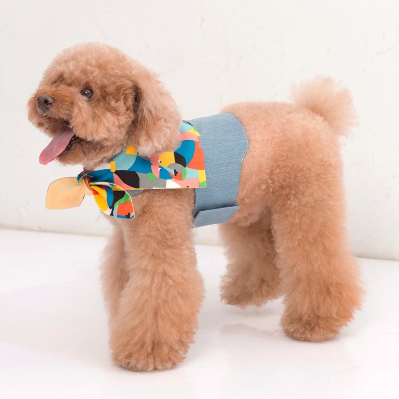 胸背衣-乐丹宁印花领巾x浅色牛仔 XS/S/M/L (XS/M/L完售) - 衣/帽 - 棉．麻 