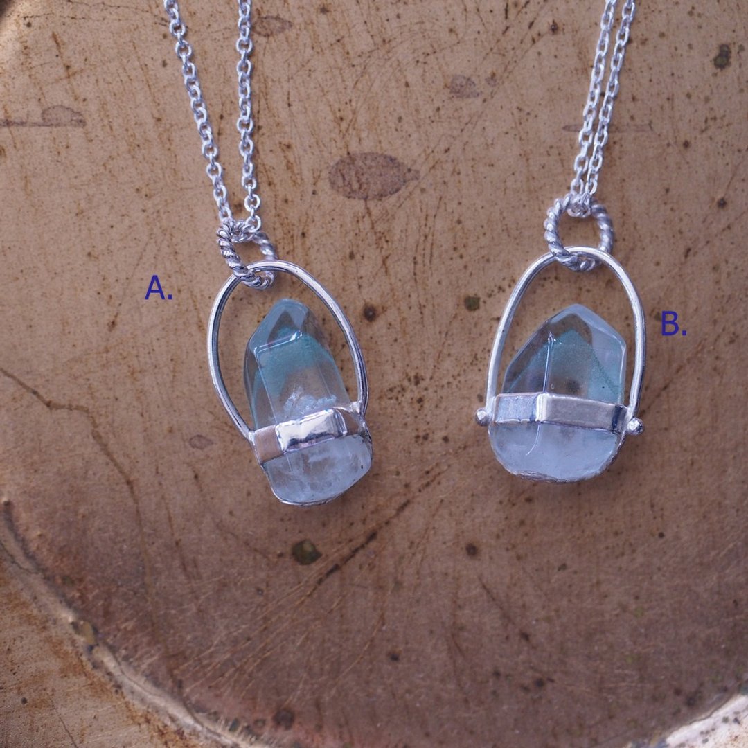 金字塔翠幽灵 绿幽灵石 手工纯银项链 Green Phantom Quartz - 项链 - 水晶 绿色