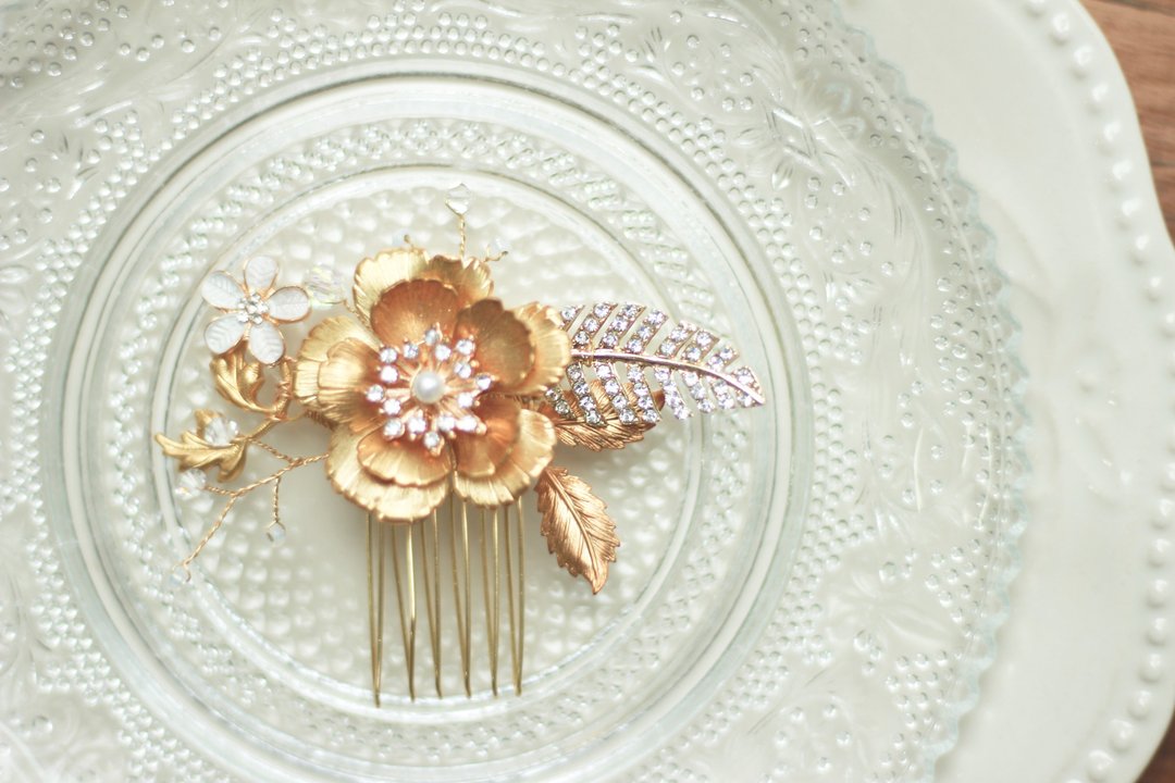 <Cheerful Handmade>欧美婚礼系-镀金花发梳 - 发饰 - 其他金属 金色