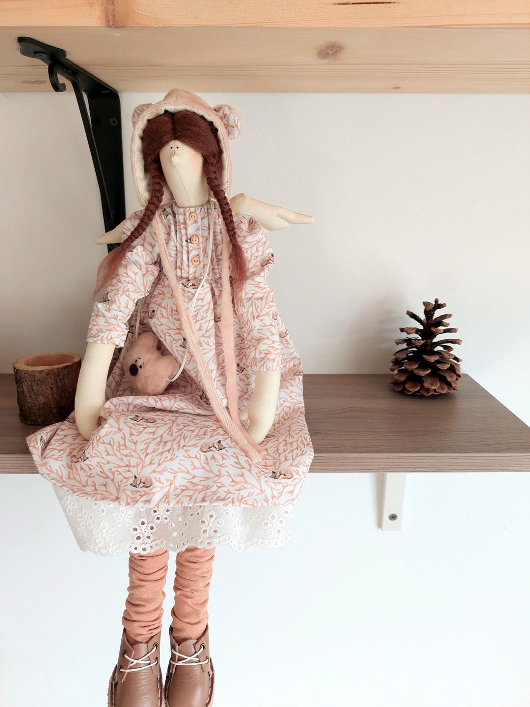Interior doll Tilda angel Decor doll Textile Doll Home decor doll - 玩偶/公仔 - 棉．麻 咖啡色