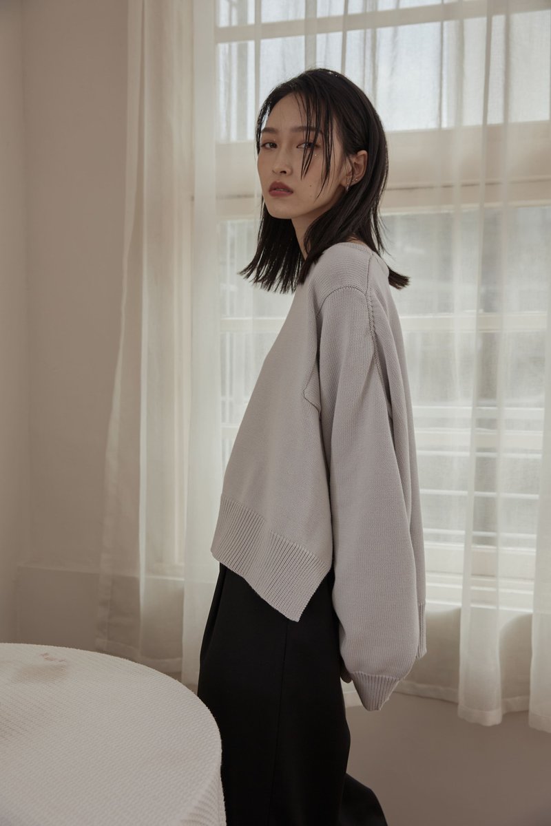 【品牌原创】Pamela 重磅纯棉侧开针织毛衣 冰川蓝 - 女装针织衫/毛衣 - 棉．麻 蓝色