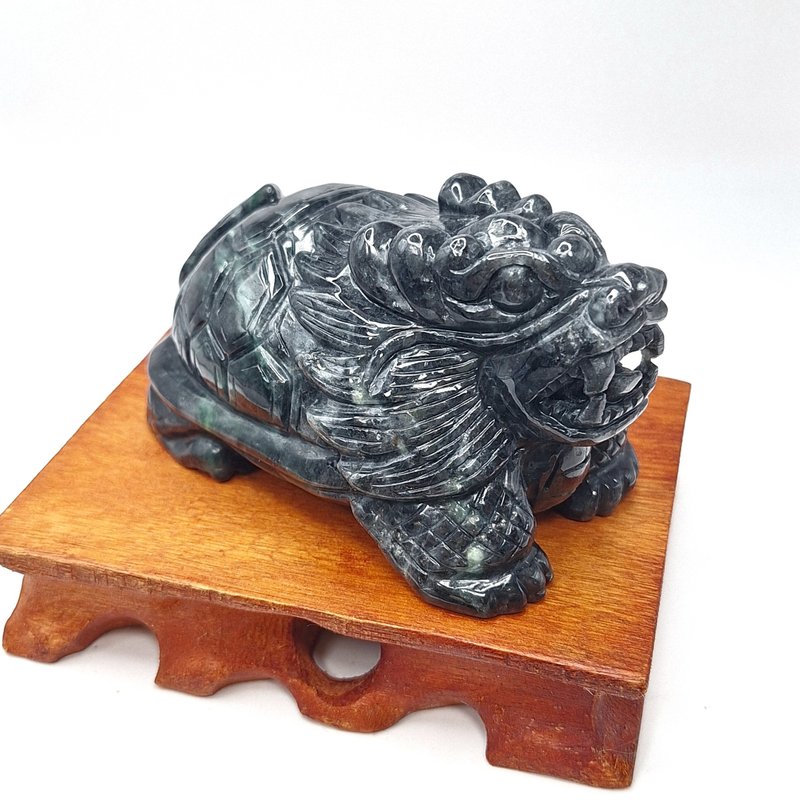 温润乌鷄料手工精雕龙龟摆件 |天然缅甸玉A货翡翠 - 项链 - 玉石 