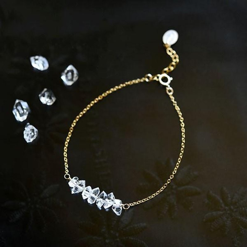 14KGF Finest Herkimer Diamond Ice and Snow Bracelet April Birthstone - 手链/手环 - 其他金属 透明