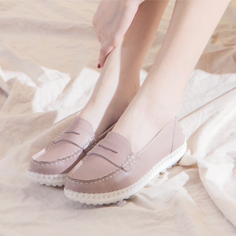 真皮懒人乐福磁石厚底气垫球囊鞋(藕粉紫) - 女款牛津鞋/乐福鞋 - 真皮 紫色