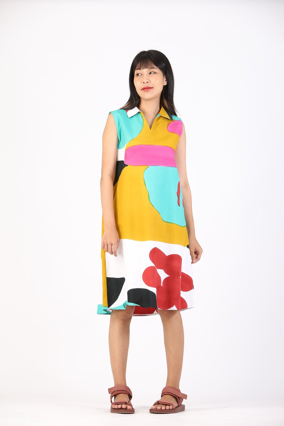Short Dress Cotton Rayon Hand Paint For Summer Beach - 女装上衣 - 棉 黄色