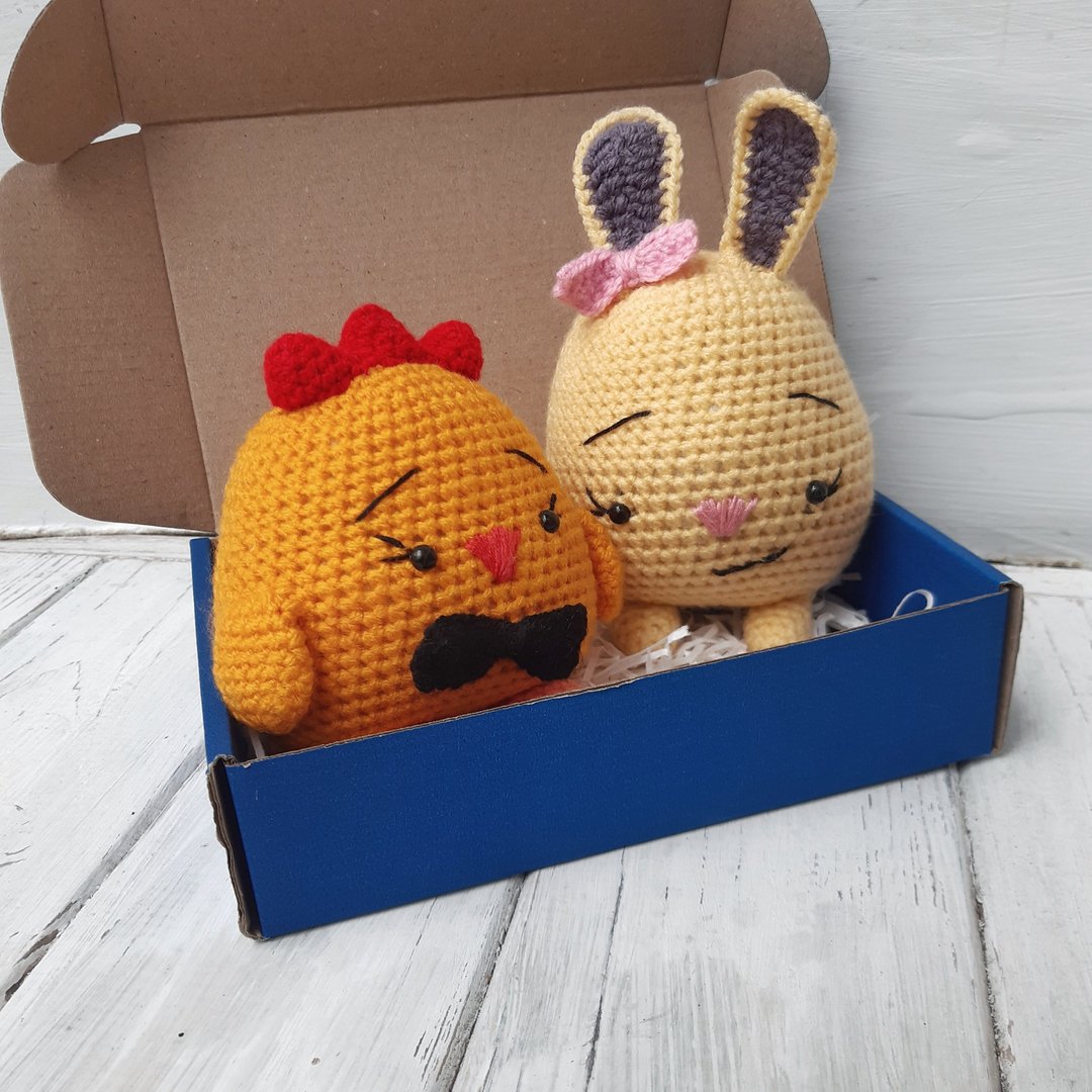 Hand Crochet Easter Set Bunny&Chick Stuffed Toys Plush Toys Animals Decor Home - 玩具/玩偶 - 压克力 多色
