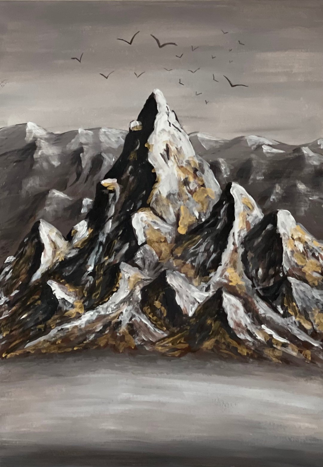 Gilded mountains in the mist. Gouache. - 墙贴/壁贴 - 纸 