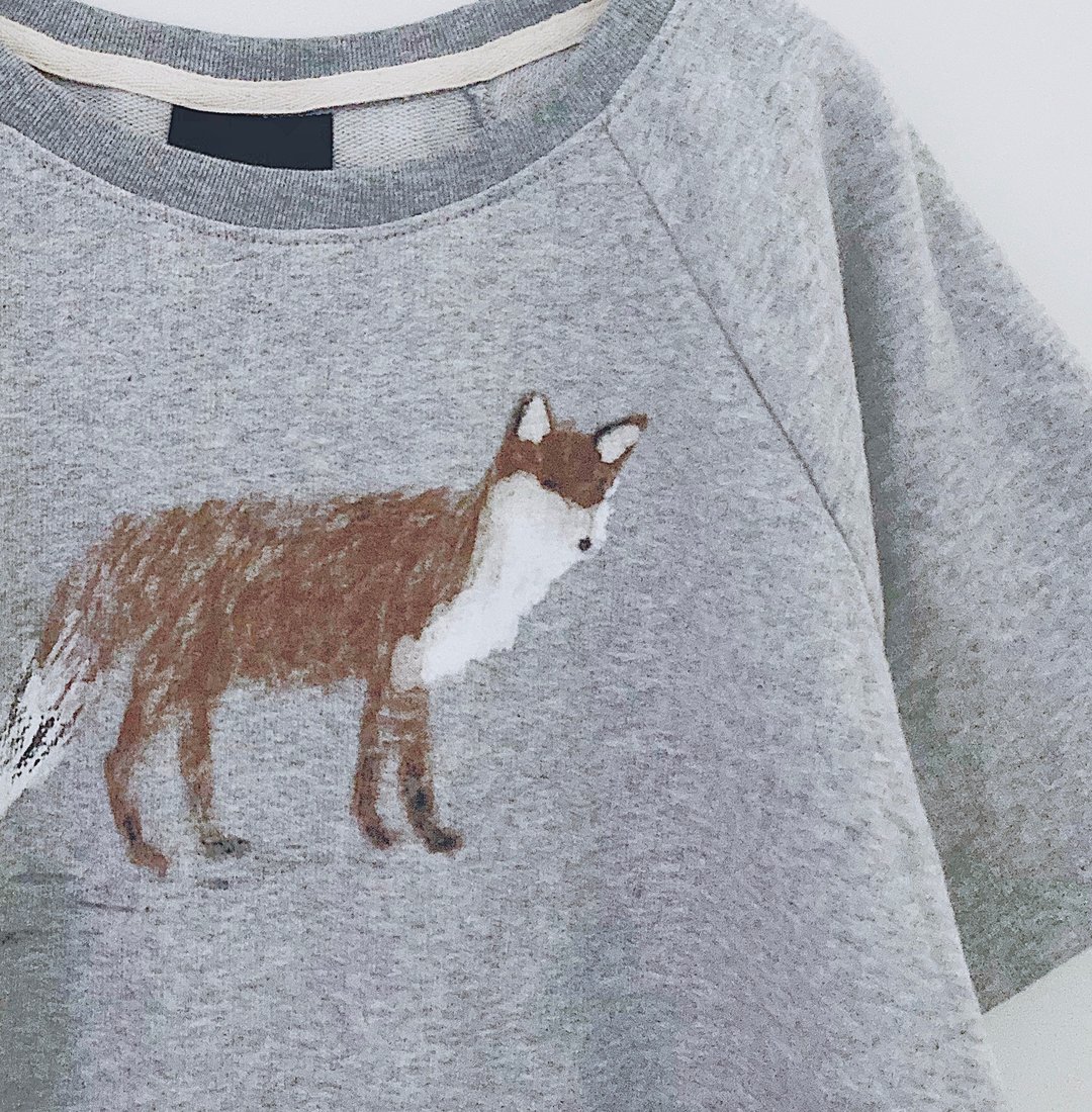 FOX / Gray // Crop Top- T shirt - 女装 T 恤 - 棉 灰色