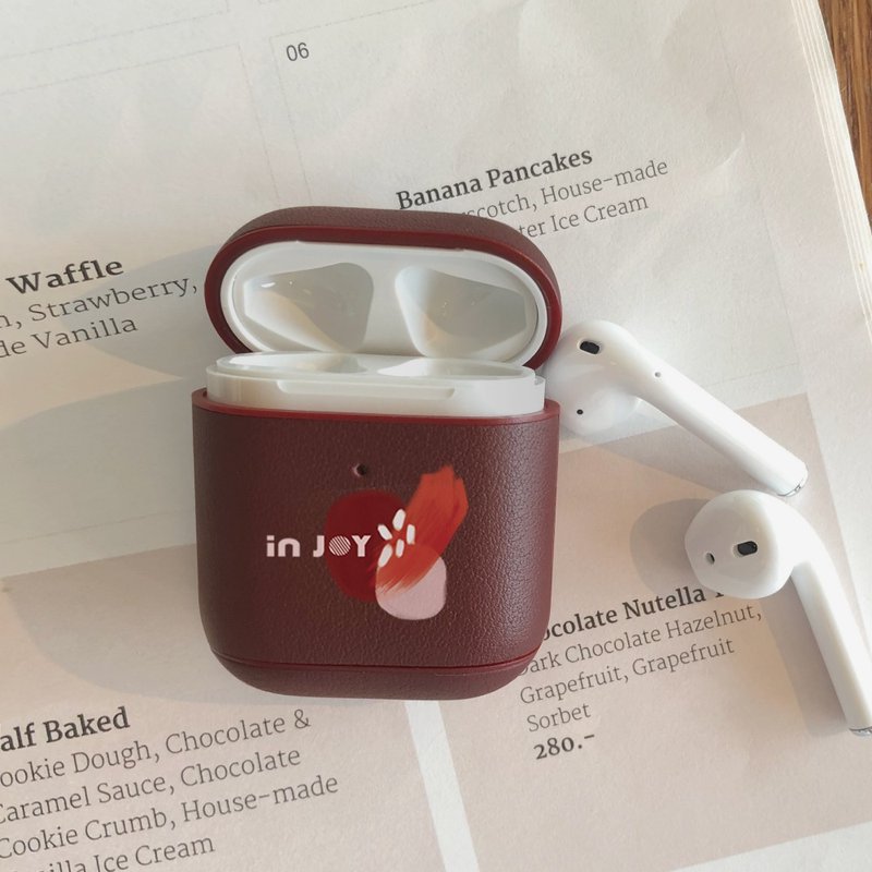 AirPods 雾感玫瑰 简约 皮革 保护套 - 耳机收纳 - 真皮 红色