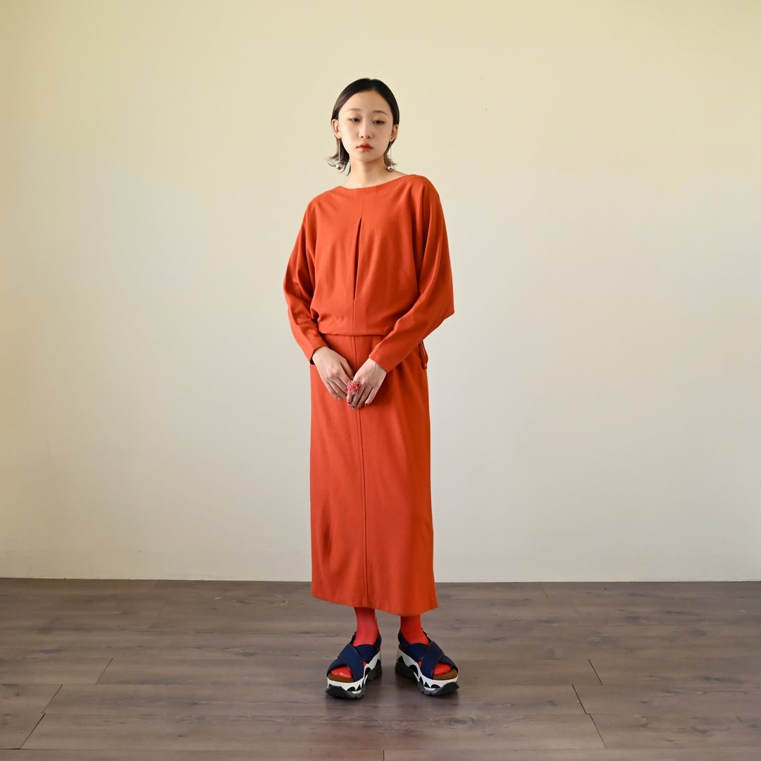 【NaSuBi Vintage】流丽轮廓纯色毛料古着洋装 - 洋装/连衣裙 - 其他人造纤维 红色
