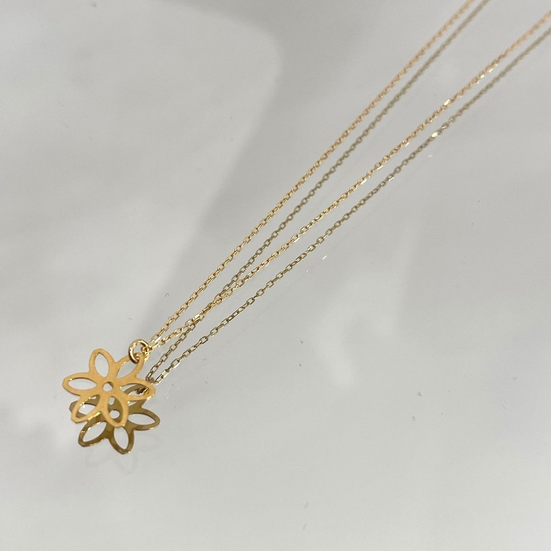 K18 黄金 18K 金 花朵造型坠饰 40cm 18KN2 【SOLID GOLD】 - 项链 - 其他金属 金色