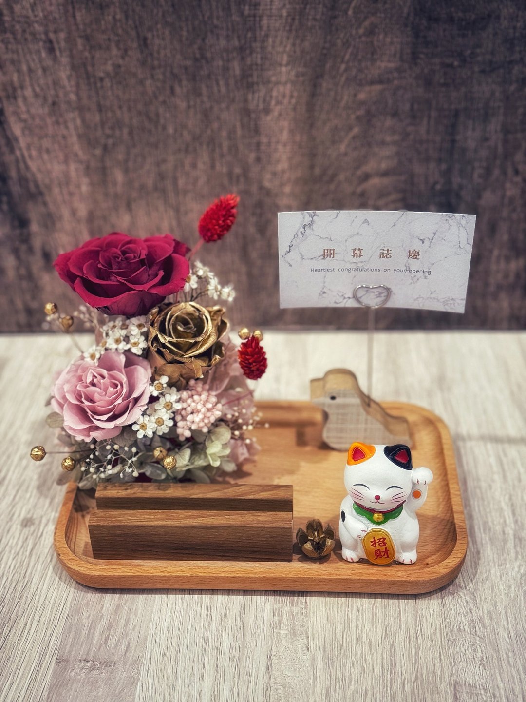 招财猫永生花名片座 干燥花/不凋花/开幕送礼/升迁祝贺 - 干燥花/捧花 - 植物．花 
