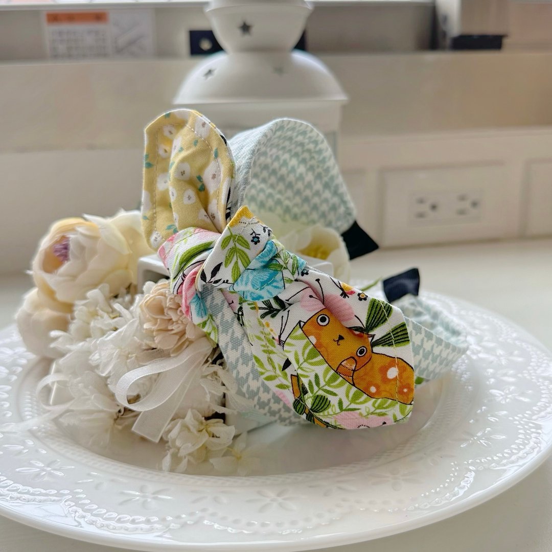 纯棉拼布绑结蝴蝶结发箍头箍发饰-手绘猫咪 - 发饰 - 棉 多色