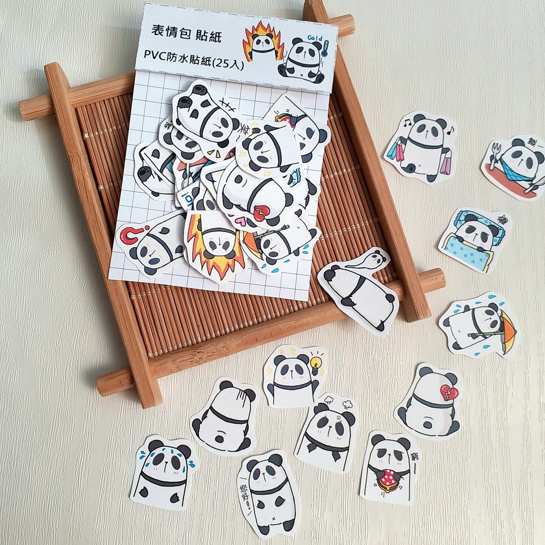 【可爱熊猫表情贴纸包】手绘贴纸 | 25个入 - 贴纸 - 纸 白色