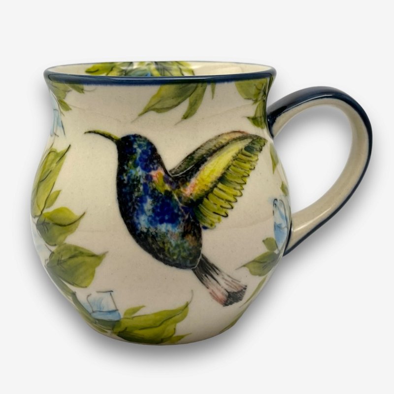 波兰手绘手工陶-胖胖杯 350ml 蜂鸟系列 设计师款 - 其他杯子 - 陶 蓝色