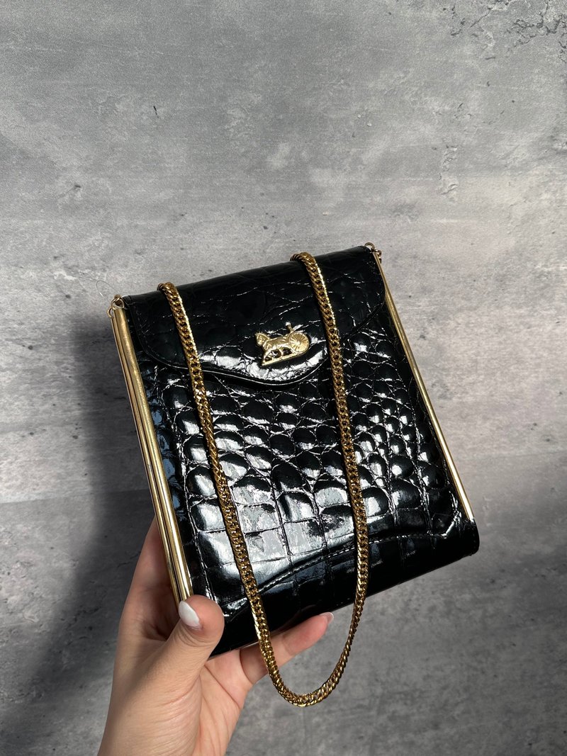 中古包 Celine 赛琳 鳄鱼皮马车链条包 - 手提包/手提袋 - 真皮 黑色