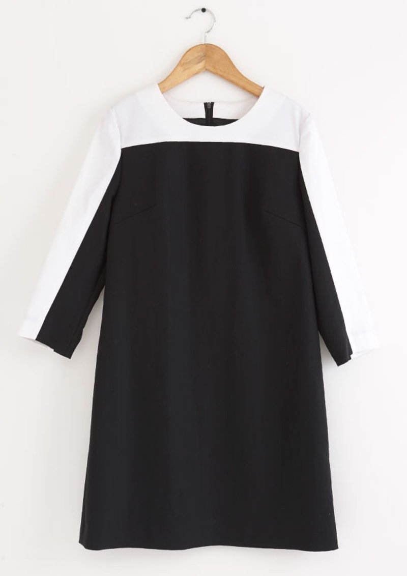 i'm 黑白拼接洋装 - 洋装/连衣裙 - 棉．麻 