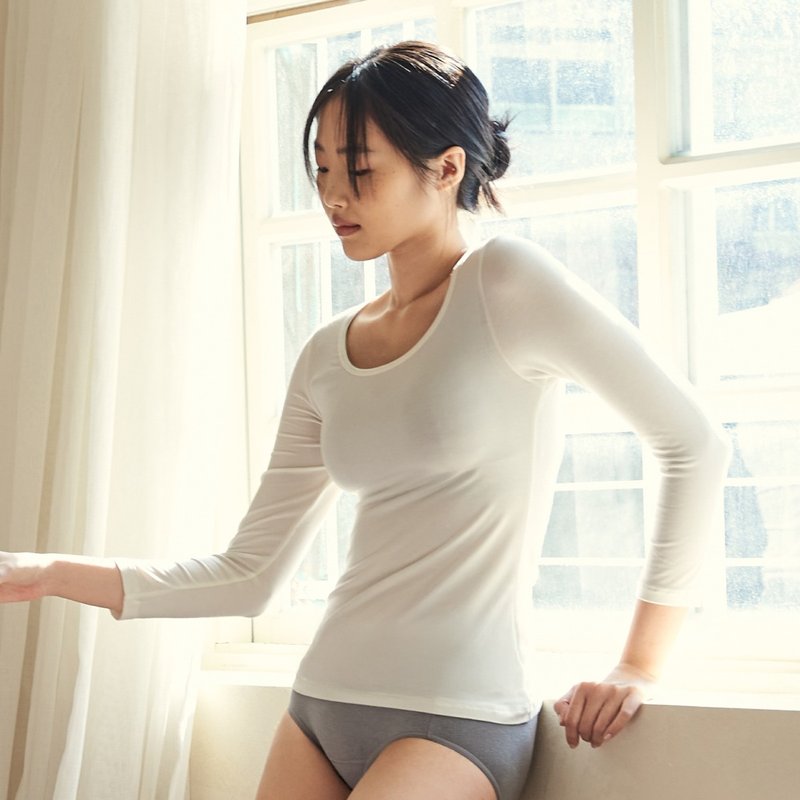 【微瑕 7 折】海藻保湿润肤内搭衣 - 女性圆领长袖 - 女装上衣 - 环保材料 白色