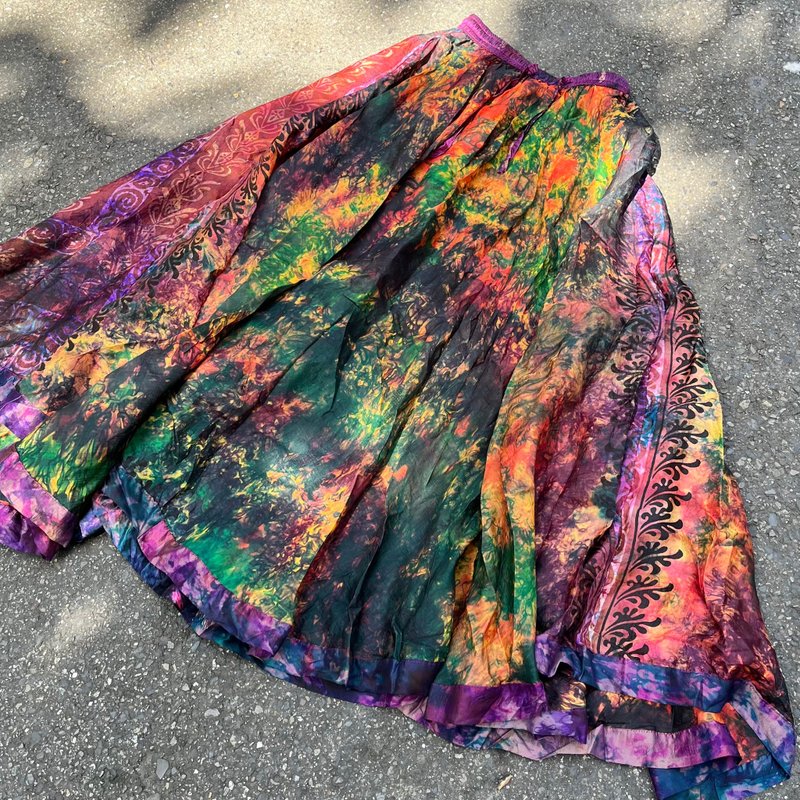 喜迎瑶 尼泊尔 大摆裙 植物丝 长裙 伞裙 嬉皮 民族风 连身裙 - 裙子 - 其他材质 多色