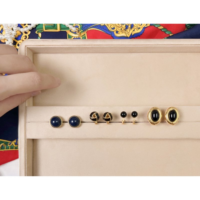 美国 Monet 品牌古董 蓝黑色系 专利无痛耳夹四件 夹式耳环 - 耳环/耳夹 - 其他金属 黑色