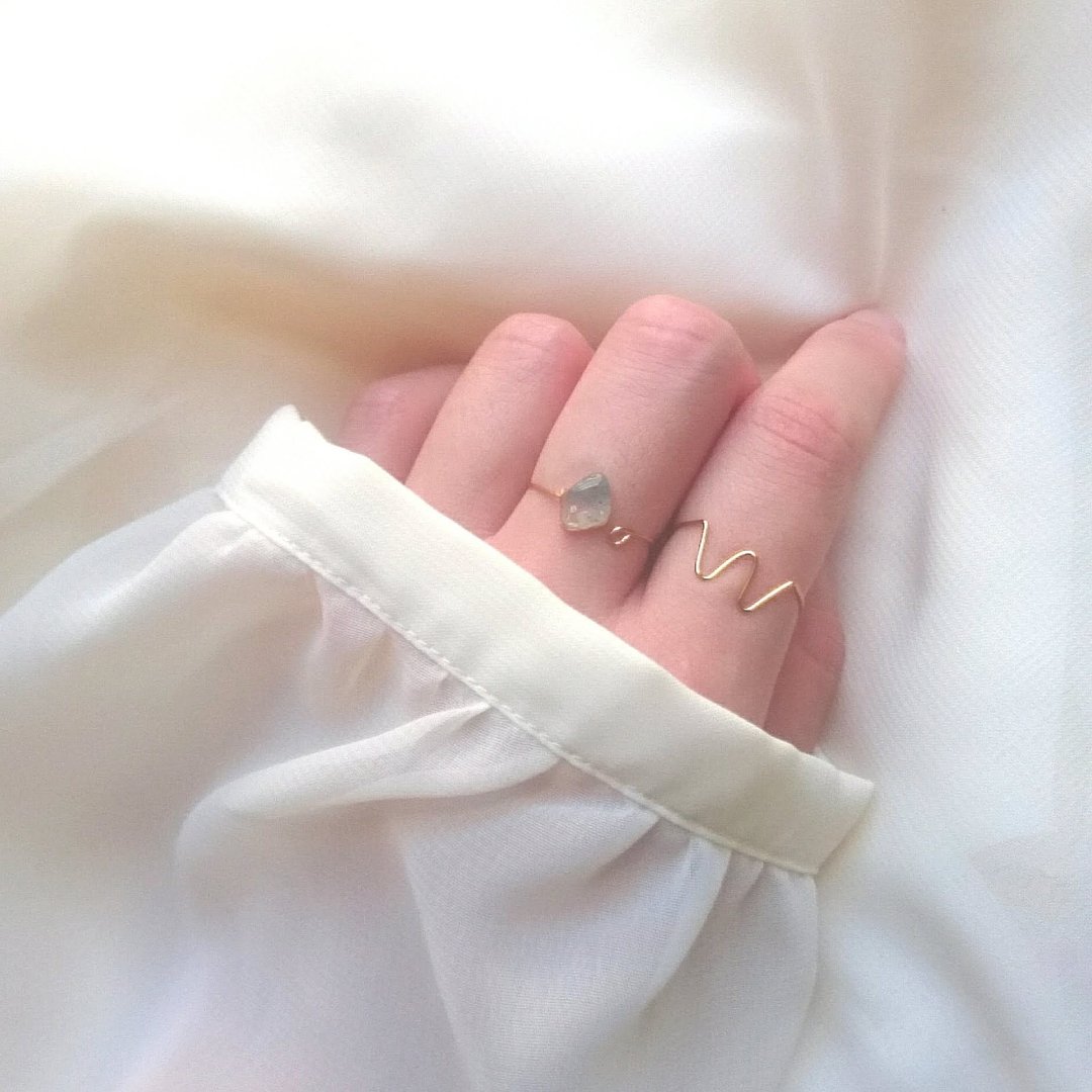 Natural stone simple wire ring set NO.01 (aquamarine one size fits all) - 戒指 - 石头 蓝色