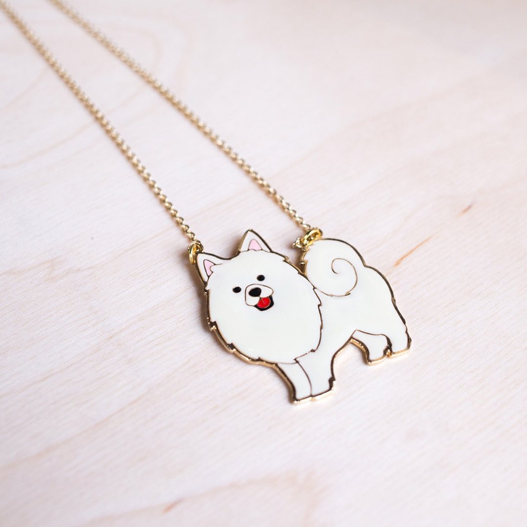 萨摩耶传奇 狐狸犬 Samoyed Spitz  手作长项链 - 长链 - 珐琅 白色