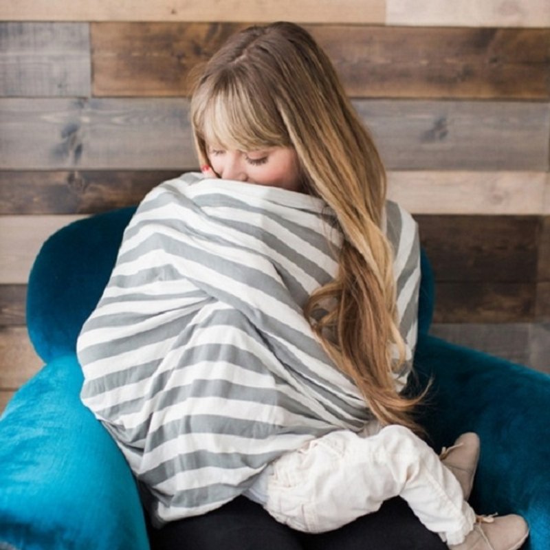 美国 Copper Pearl 多功能座椅套 / 哺乳巾 灰白粗条纹X000XJCBRT - 哺乳巾 - 棉．麻 灰色