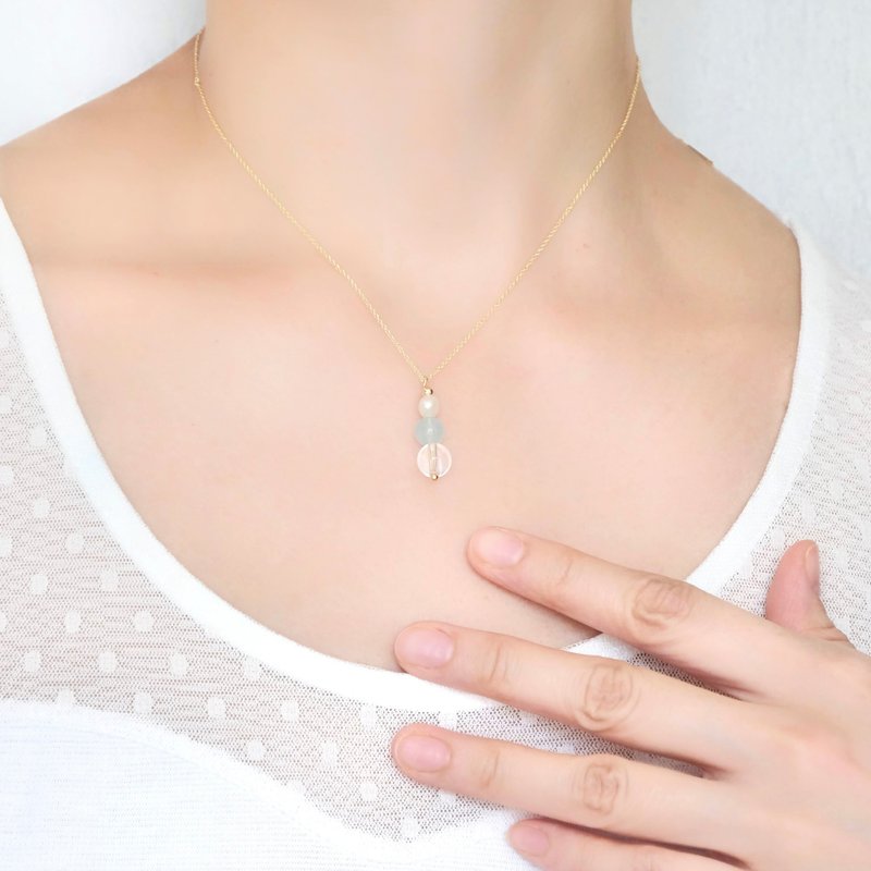 【Self Love系列】淡水珍珠×海蓝宝×白水晶14K包金水晶项链 - 项链 - 水晶 蓝色